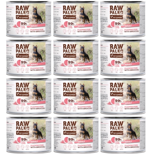 Vet Expert Raw Paleo Adult mokra karma dla dorosłego psa wieprzowina jagnięcina 12x 200g