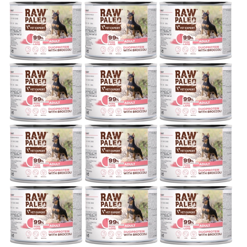 Vet Expert Raw Paleo Adult mokra karma dla dorosłego psa wieprzowina jagnięcina 12x 200g