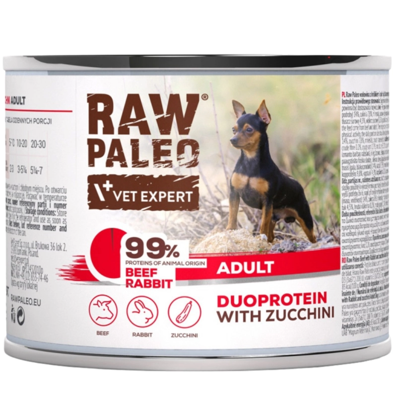 Vet Expert Raw Paleo duoproteinowa mokra karma dla psa wołowina królik cukinia 200g