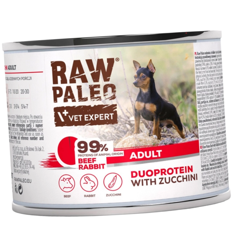 Vet Expert Raw Paleo duoproteinowa mokra karma dla psa wołowina królik cukinia 200g