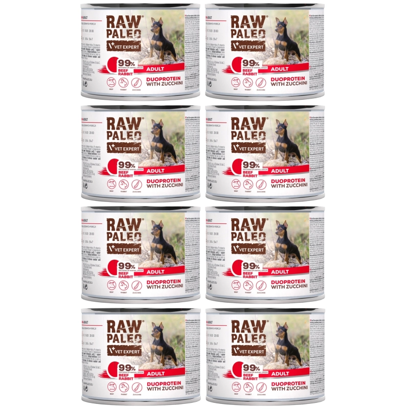 Vet Expert Raw Paleo duoproteinowa mokra karma dla psa wołowina królik cukinia 6x 200g