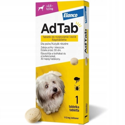 AdTab 112mg Tabletka na pchły i kleszcze dla psa 2,5-5,5kg
