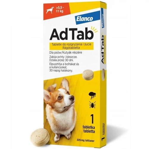 AdTab Tabletka na kleszcze pchły 225mg 5,5-11kg