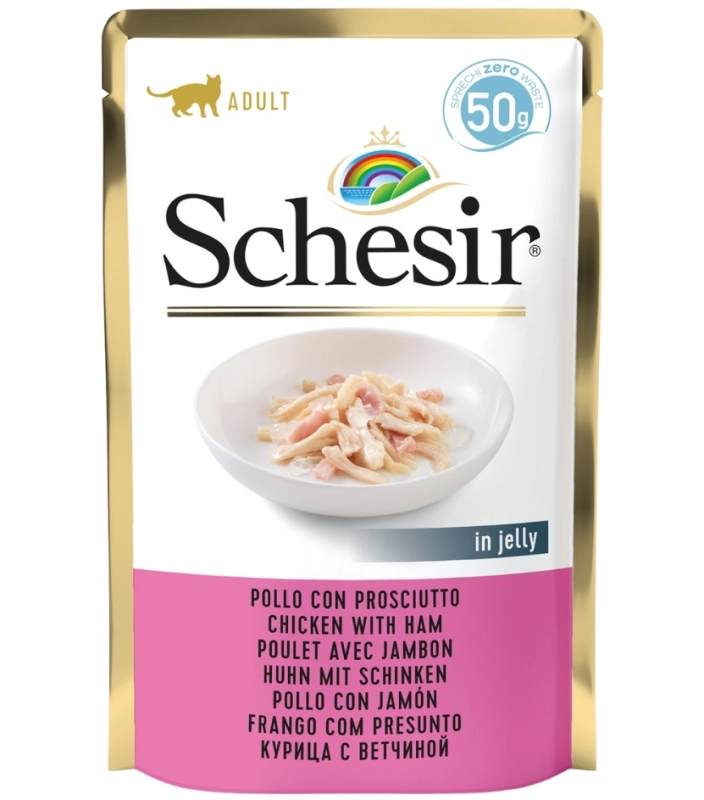 Schesir kurczak z szynką w galaretce mokra karma uzupełniająca dla kota 15x 50g