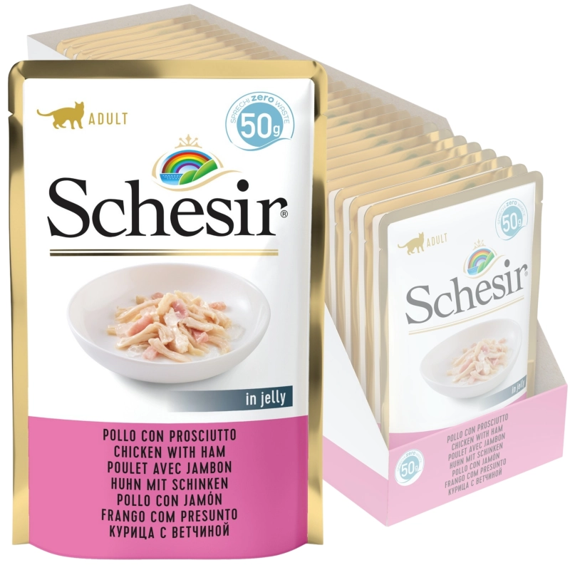Schesir kurczak z szynką w galaretce mokra karma dla kota 30x 50g