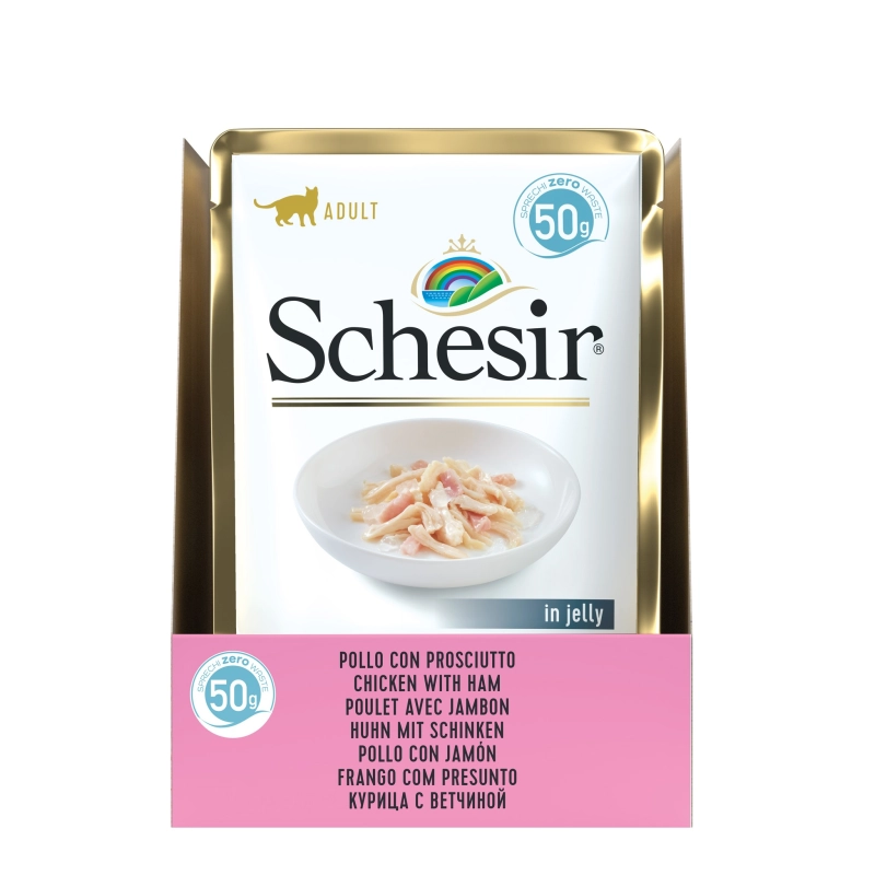 Schesir kurczak z szynką w galaretce mokra karma dla kota 30x 50g