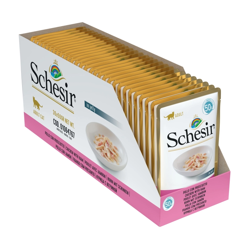 Schesir kurczak z szynką w galaretce mokra karma dla kota 30x 50g