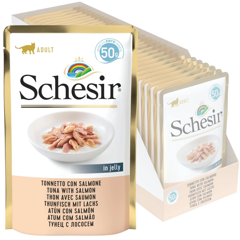 Schesir tuńczyk łosoś w galaretce mokra karma uzupełniająca dla kota 30x50g