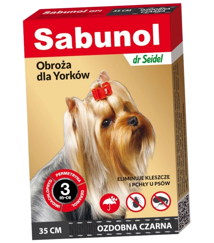 Sabunol obroża 35 cm wodoodporna dla psa York na pchły kleszcze na 90 dni