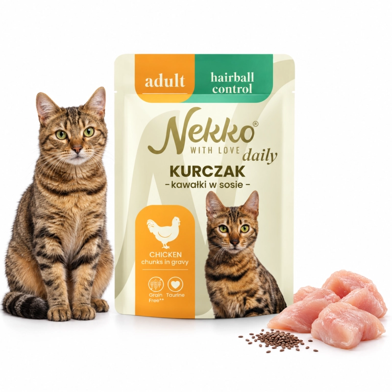 Nekko Daily Adult Hairball Control kurczak w sosie mokra karma dla kota 12x 85g