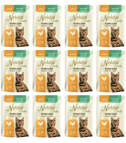 Nekko Daily Adult Hairball Control kurczak w sosie mokra karma dla kota 12x 85g