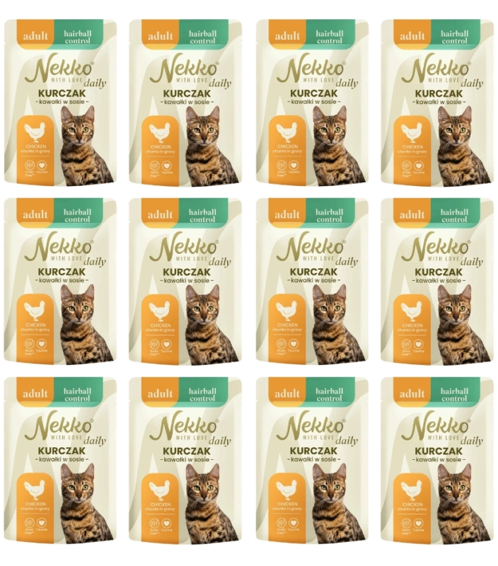 Nekko Daily Adult Hairball Control kurczak w sosie mokra karma dla kota 12x 85g