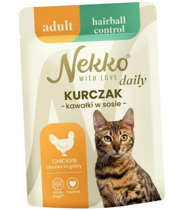 Nekko Daily Adult Hairball Control kurczak w sosie mokra karma dla kota 12x 85g