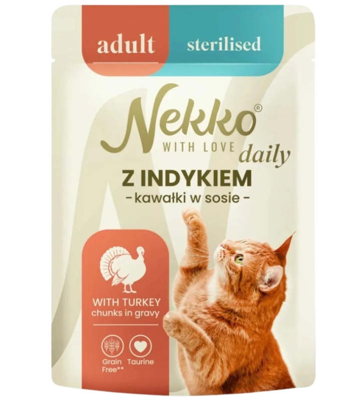 Nekko Daily Adult indyk w sosie mokra karma dla kota sterylizowanego 12x 85g