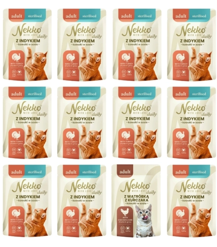 Nekko Daily Adult indyk w sosie mokra karma dla kota sterylizowanego 12x 85g