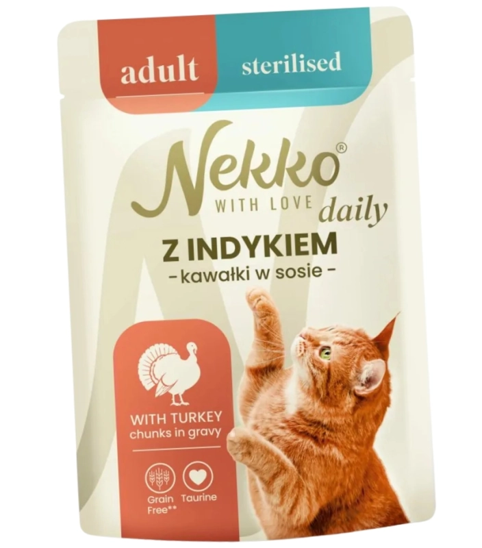 Nekko Daily Adult indyk w sosie mokra karma dla kota sterylizowanego 12x 85g