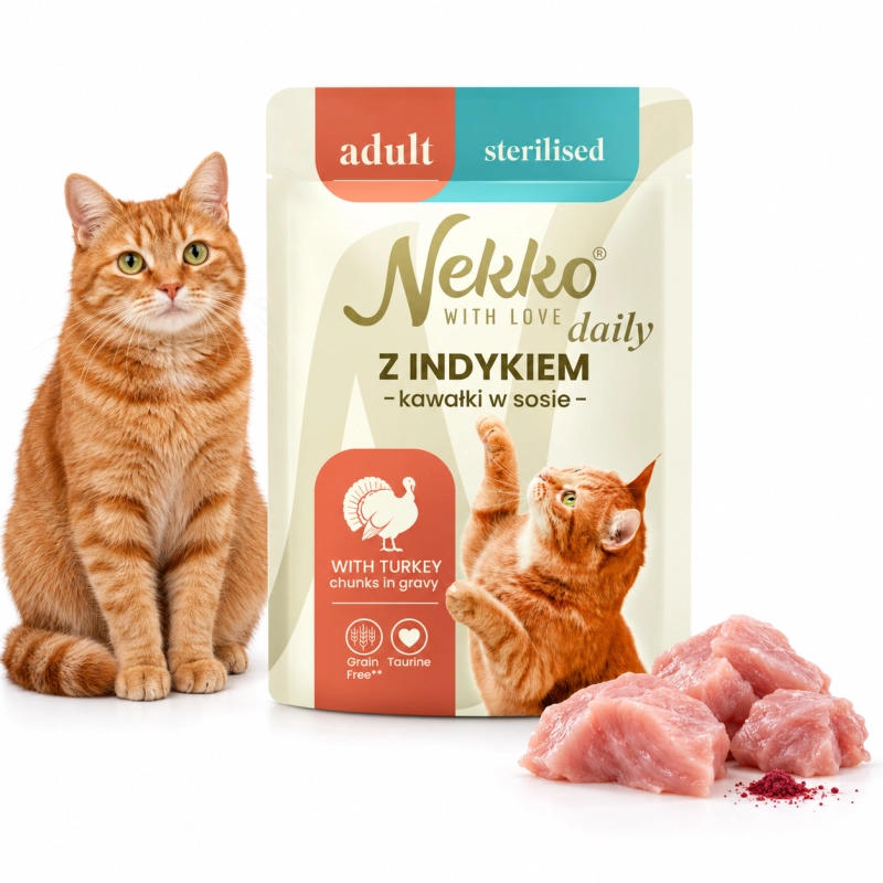 Nekko Daily Adult indyk w sosie mokra karma dla kota sterylizowanego 12x 85g