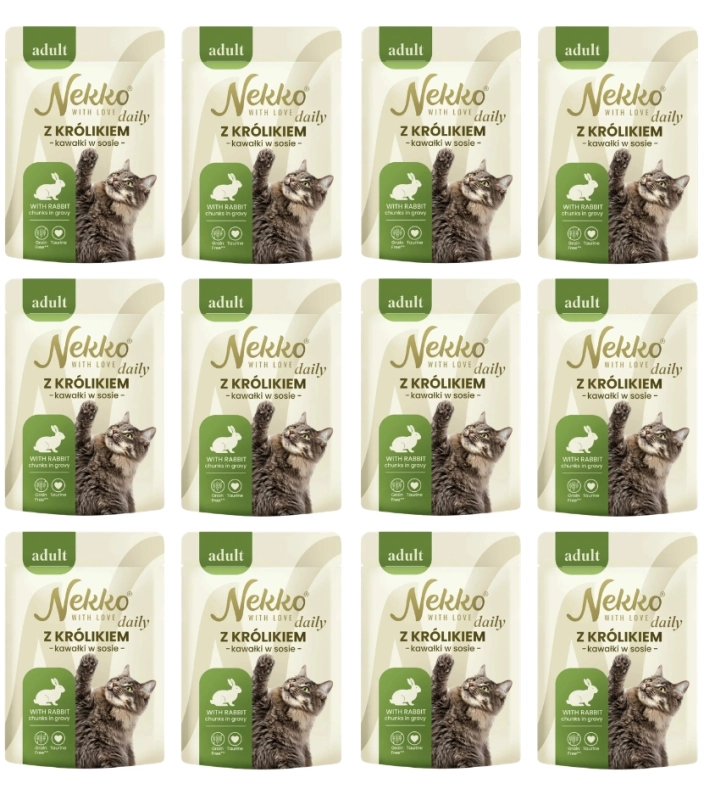 Nekko Daily Adult królik mokra karma dla kota kawałki w sosie 12x 85g