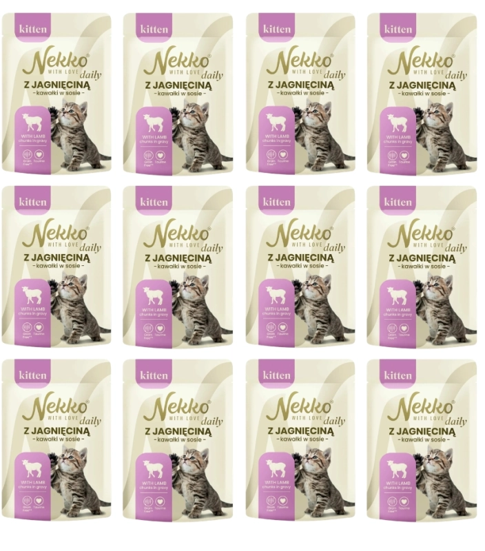 Nekko Daily Kitten jagnięcina mokra karma dla kociąt kawałki w sosie 12x 85g