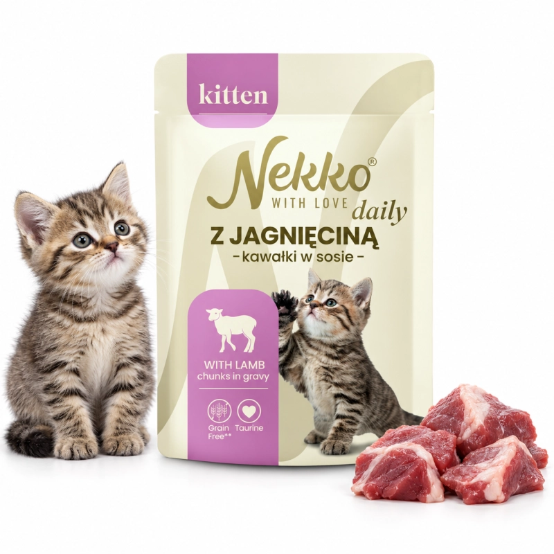 Nekko Daily Kitten jagnięcina mokra karma dla kociąt kawałki w sosie 12x 85g