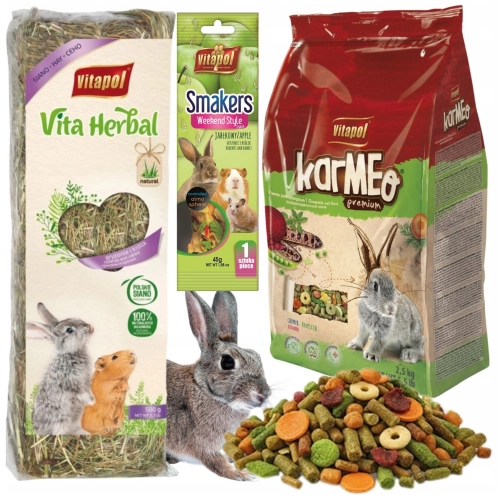 Vitapol Karmeo Premium karma dla królika 2,5 kg + kolba jabłkowa i sianko