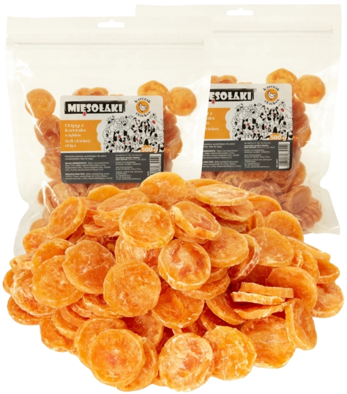 MięsoŁaki miękkie chipsy z kurczaka naturalny przysmak dla psa 2x 500g