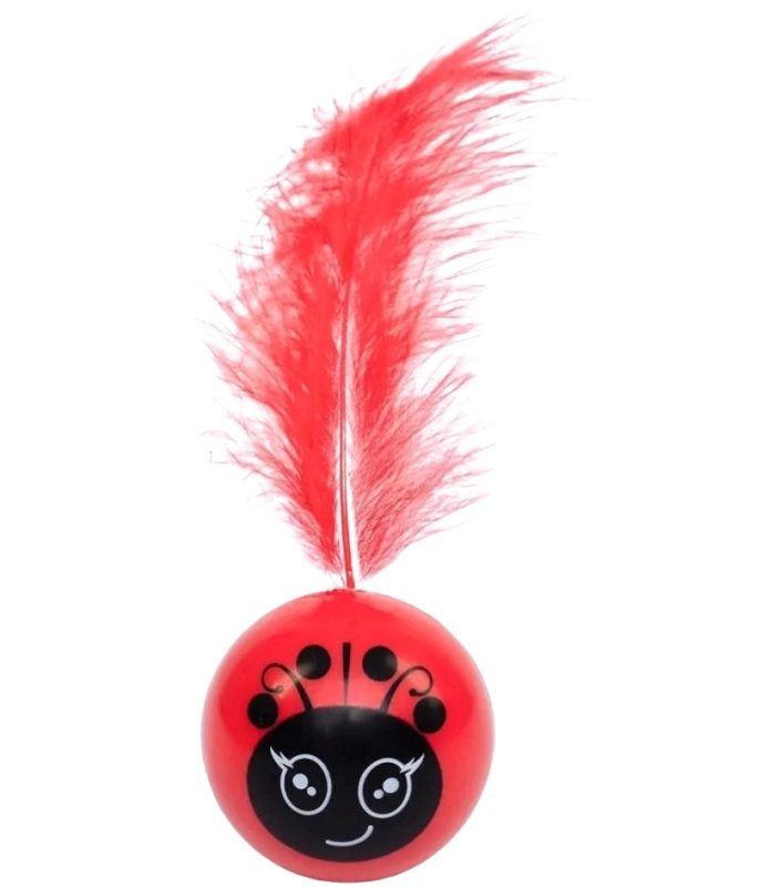 Pet Nova Crazyball czerwona piłka z piórkiem zabawka dla kota 3,5cm