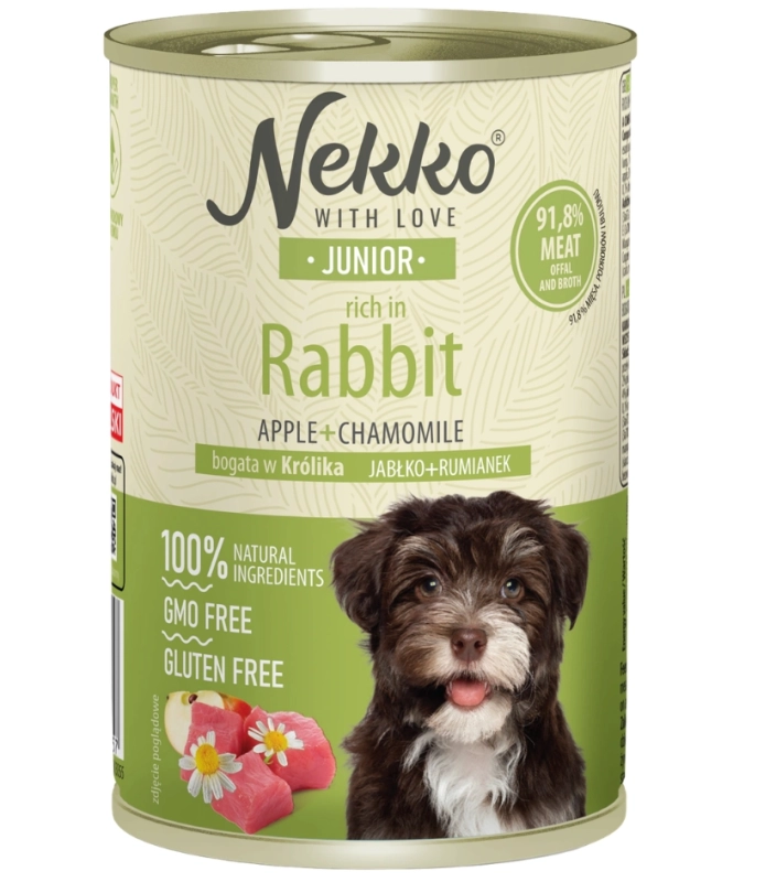 Nekko Junior królik z jabłkiem i rumiankiem mokra karma dla szczeniąt 400g