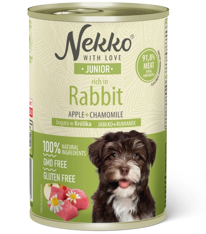 Nekko Junior królik z jabłkiem i rumiankiem mokra karma dla szczeniąt 400g