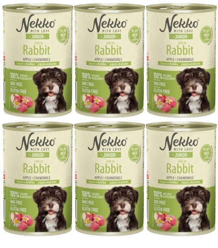 Nekko Junior królik z jabłkiem i rumiankiem mokra karma dla szczeniąt 6x 400g