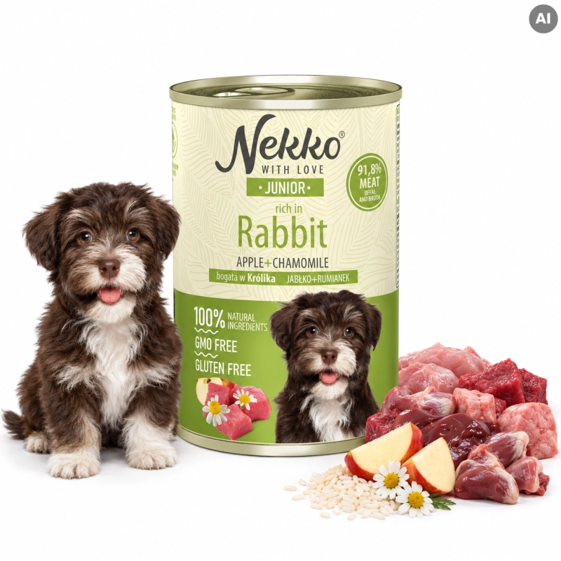 Nekko Junior królik z jabłkiem i rumiankiem mokra karma dla szczeniąt 400g