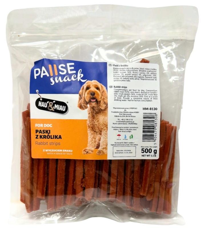 Hau&amp;Miau PauseSnack paski z królika przysmak smaczki dla psa 500g