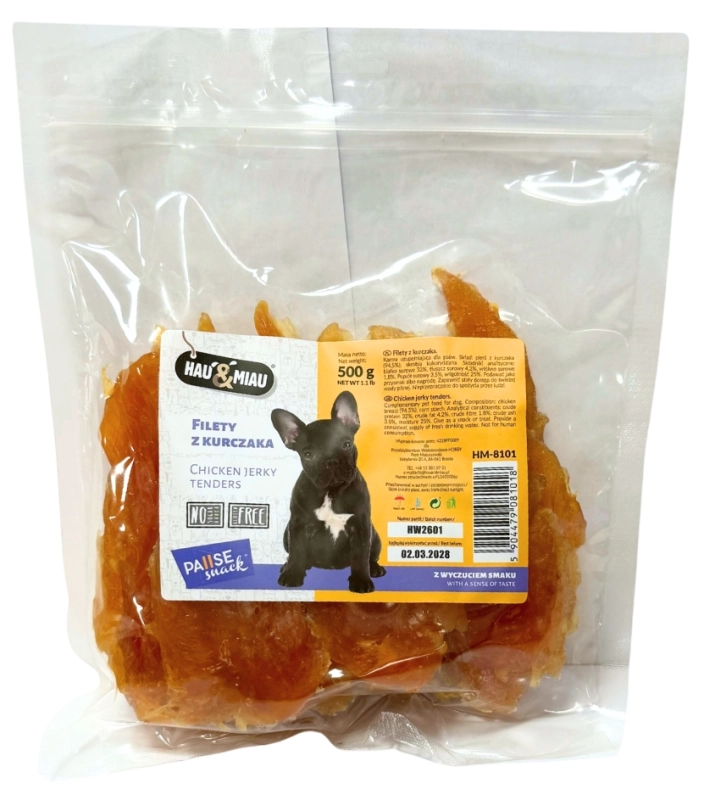 Hau Miau PauseSnack filety z kurczaka mięsny przysmak gryzak dla psa 500g