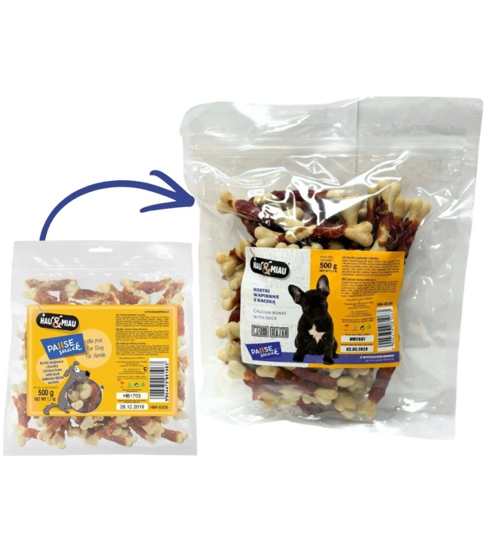 HauMiau Kostki z kaczką naturalny przysmak mięsny gryzak dla psa 500g