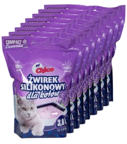 Chico Compact żwirek silikonowy dla kota lawendowy drobnoziarnisty 8x 3,8L