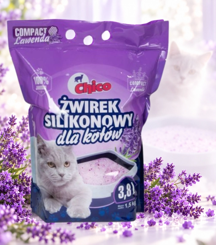Chico Compact żwirek silikonowy dla kota lawendowy drobnoziarnisty 8x 3,8L