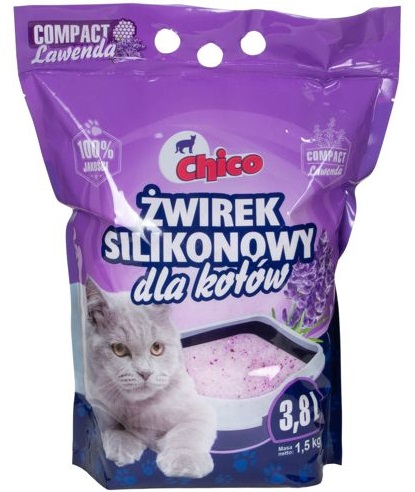 Chico Compact żwirek silikonowy dla kota lawendowy drobnoziarnisty 8x 3,8L