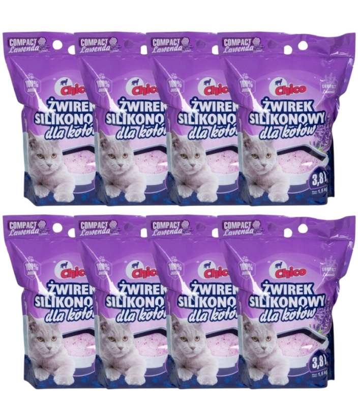 Chico Compact żwirek silikonowy dla kota lawendowy drobnoziarnisty 8x 3,8L