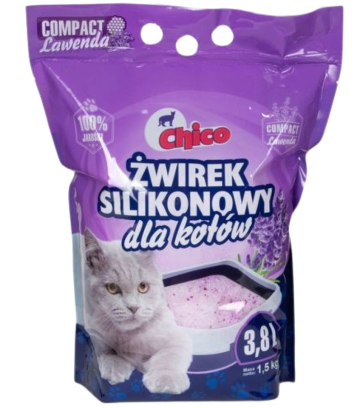 Chico Compact żwirek silikonowy dla kota lawendowy drobnoziarnisty 8x 3,8L