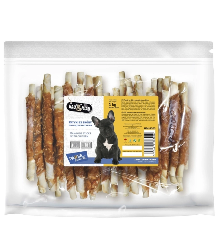 Hau Miau Pausesnack pałeczki ze skóry owinięte kurczakiem dla psa 1kg