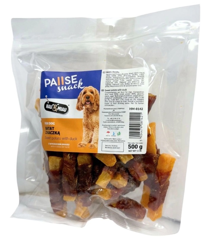 HauMiau PauseSnack kaczka z batatem przysmak treningowy dla psa 500g