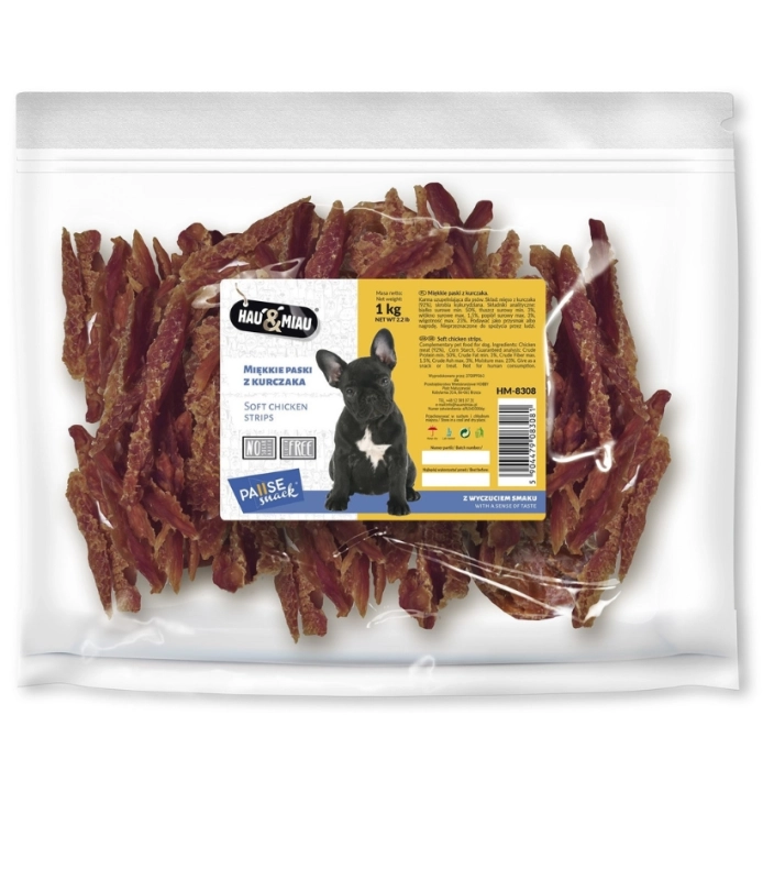 Hau&amp;Miau Pausesnack miękkie paski z kurczaka dla psa naturalny przysmak 1kg