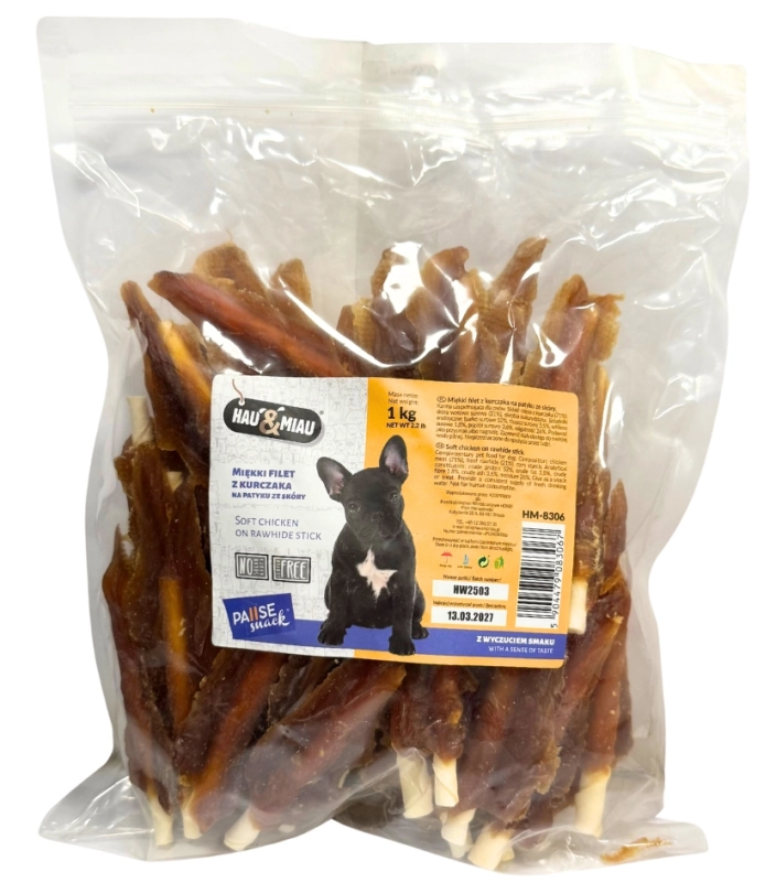 Hau&amp;Miau PauseSnack miękki filet z kurczaka na patyku ze skóry dla psa 1kg