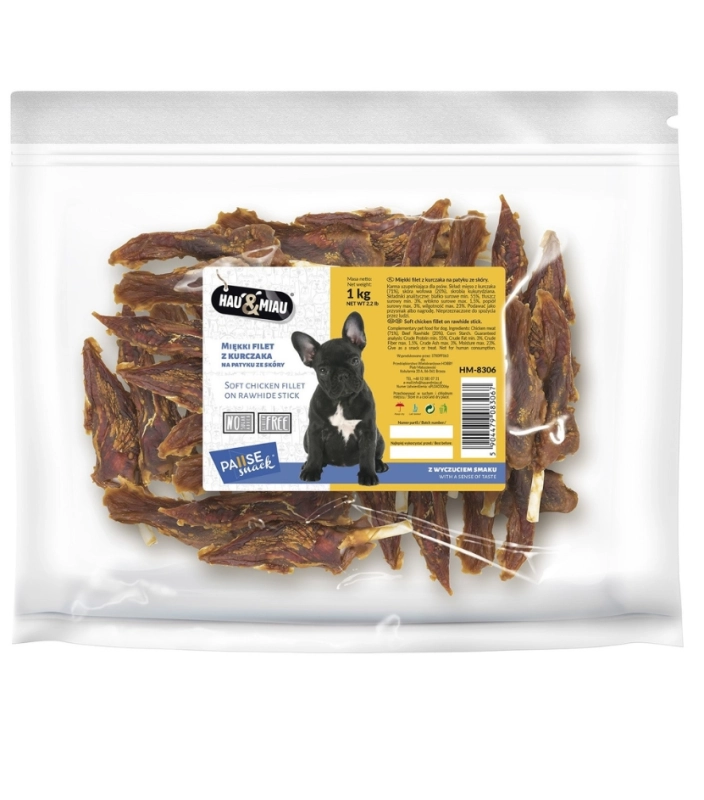Hau&amp;Miau PauseSnack miękki filet z kurczaka na patyku ze skóry dla psa 1kg