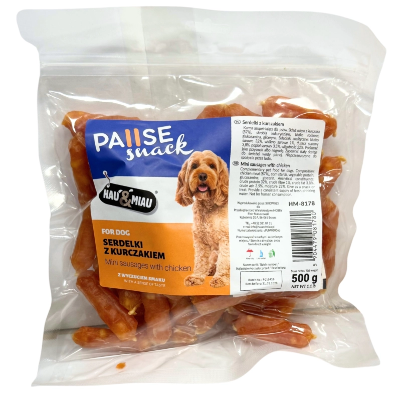 HauMiau PauseSnack serdelki z kurczakiem 5cm przysmak dla psa 500g