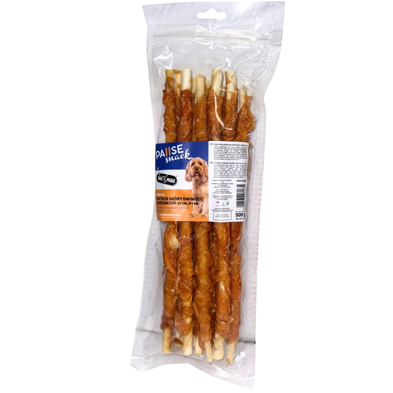 HauMiau PauseSnack patyki ze skóry wołowej owiniętej kurczakiem 30cm 500g