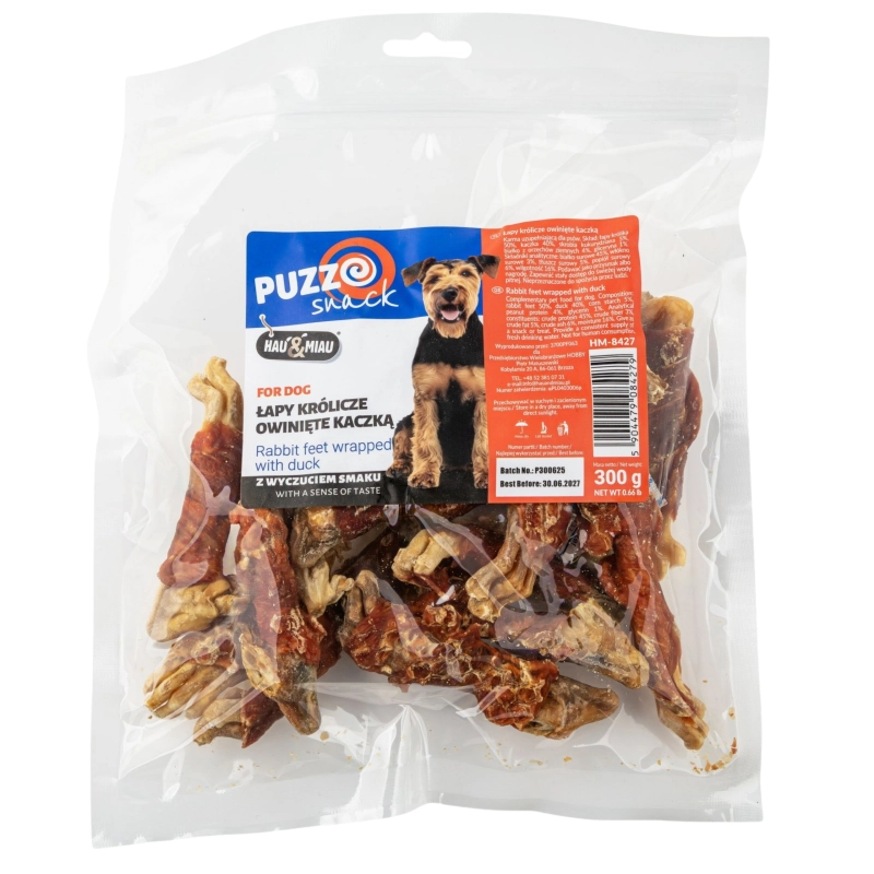 HauMiau Puzzo Snack łapy królicze owinięte kaczką gryzak dla psa 300g