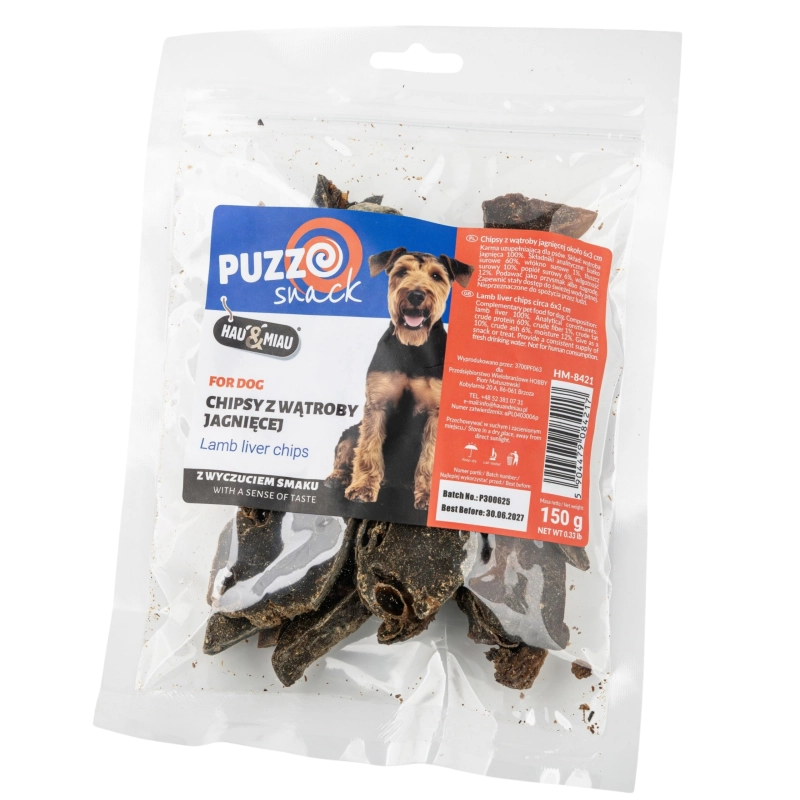HauMiau Puzzo Snack chipsy z wątroby jagnięcej 6x3cm przysmak dla psa 150g