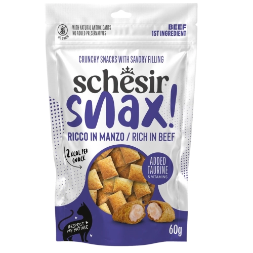 Schesir Snax wołowina chrupiący przysmak z nadzieniem dla kota 60g