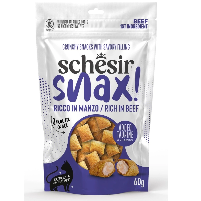 Schesir Snax wołowina chrupiący przysmak z nadzieniem dla kota 60g